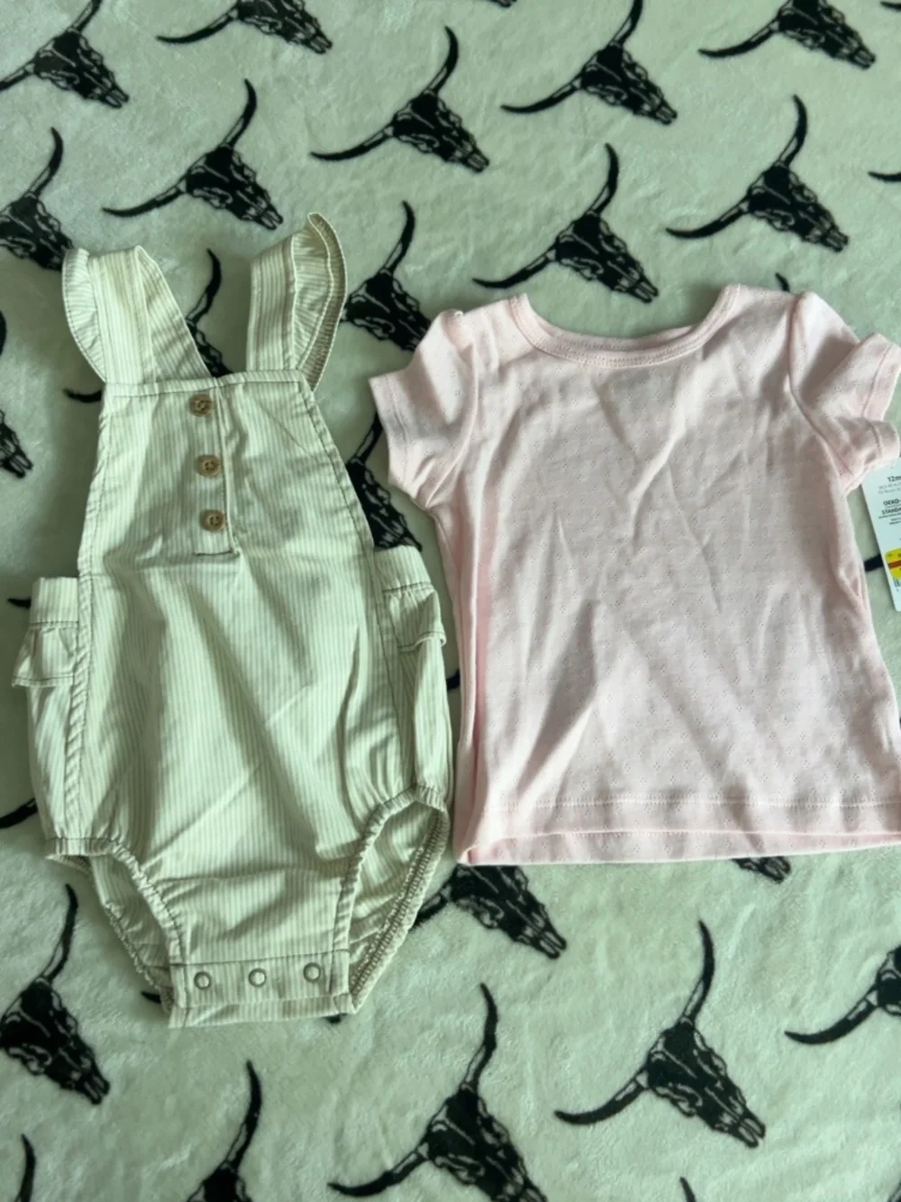 NWT Carter’s Baby Girl Pink Striped Overall Romper Set 12M